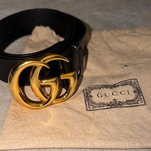 Gucci Leather Belt with Gold GG Emblem